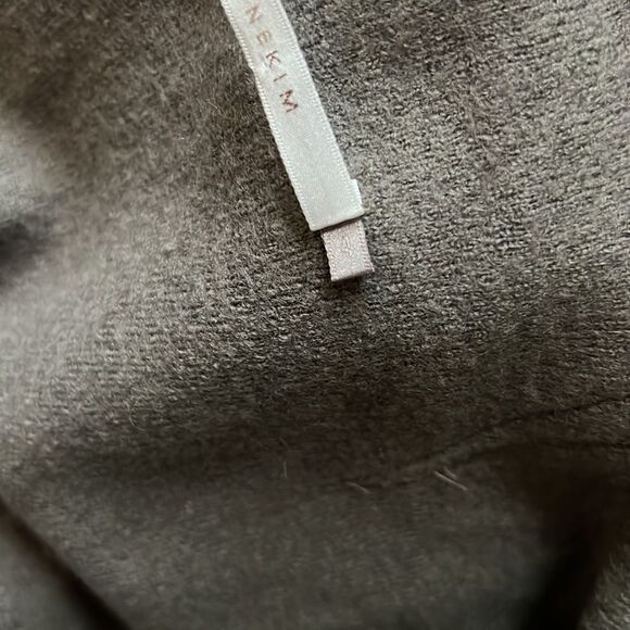 ELAINE KIM Sage Green Wool and Leather Shawl Collar Drape Front Jacket-4 - Picture 8 of 10